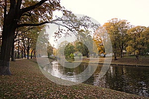 Park in Riga at autumn, Latvia, Europe