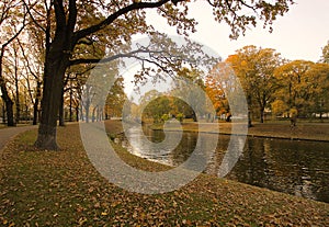 Park in Riga at autumn, Latvia, Europe