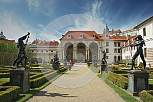 Park with statues in Waldstein garden, Mala strana, Prague - Senate