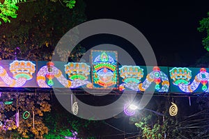 Park street is decorated with diwali lights for the occassion of Diwali, deepabali or deepavali