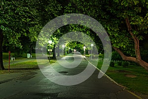 Park with street lights in Piestany Slovakia in night with no