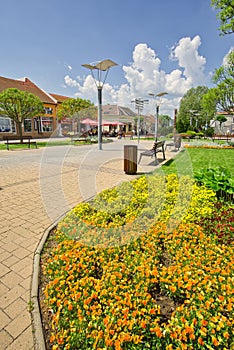 The park in Sturovo town at Hlavna ulica street during spring