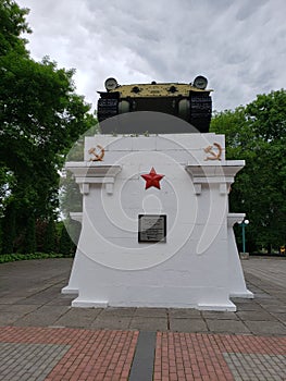 Park of tankmans of Kamianets-Podilskyi city close to canyons in Ukraine