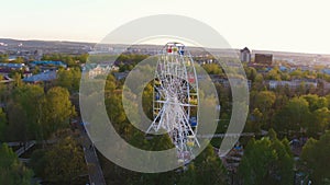 Park with Tracks and Large White Ferris Wheel Aerial View