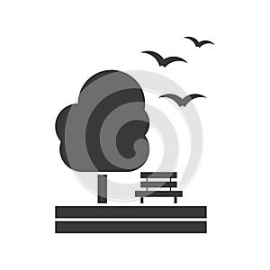 Park, tree, bench outdoor solid glyph icon. Flat style.