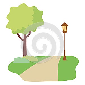 Park tree lamp post road nature