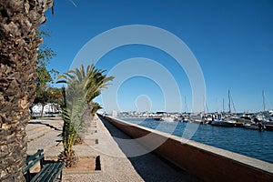 The park and the tree-lined docks along the Ria Formosa