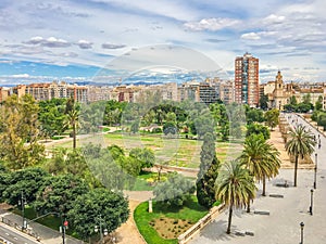 Park view with cityscape of valencia spain