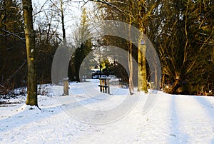 Park in Winter at the River Fulde in the Town Walsrode, Lower Saxony
