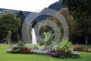 Parkdetail in Bad Liebenzell, fountain and flowergarden, Germany