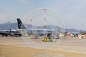 Parked airplanes on Athens International Airport