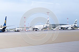 Parked airplanes on Athens International Airport