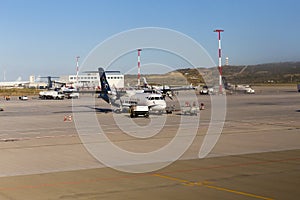 Parked airplanes on Athens International Airport