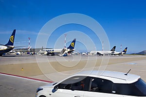 Parked airplanes on Athens International Airport