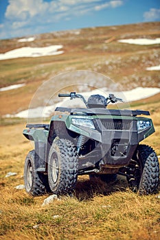 Parked atv quad bikes extreme outdoor adventure concept