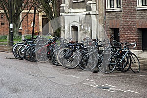Parked bicycles closeup