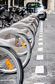 Parked bicycles for rent in Pars