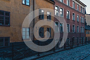 A parked bike by a street in Stockholm