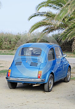 Parked blue retro car