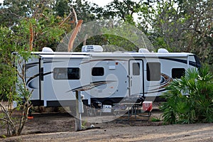 Parked camper trailer