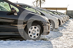 Parked Cars on a Lot. Row of New Cars on the Car Dealer Parking