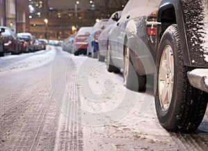 Parked cars in winter