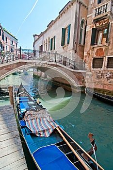 A parked gondola in Venice,Italy. Summer in Venic