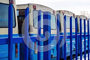 Parked obsolete public transportation bus vehicles in winter