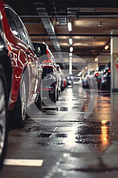 Parked vehicles in a modern parking structure