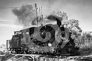 Parked Vintage Steam Train in Black and White