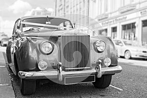 Parked vintage wedding car