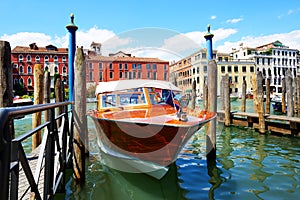 The parked water taxi for tourists transportation