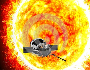 Parker Solar Probe traveling to the sun. The purpose of the probe is to carefully analyze the Sun and its solar wind