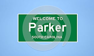 Parker, South Carolina city limit sign. Town sign from the USA.
