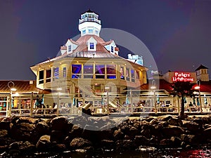 Parkers lighthouse restaurant Long Beach California night lights