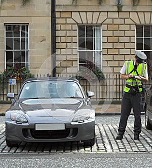 Parking attendant, traffic warden, getting ticket fine mandate