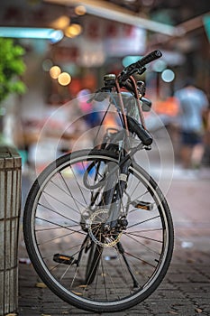 Parking Black Bicycle At Walking Street