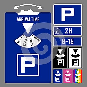 Parking clock icon. Vector set for parking time tracking