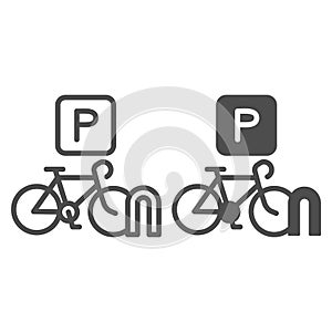 Parking for cyclists line and solid icon, outdoor sport concept, parking for bike sign on white background, Bicycle