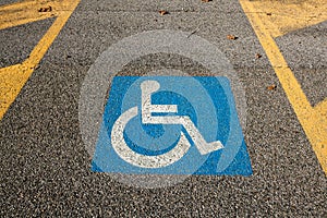 disabled parking symbol, symbol printed on the asphalt, parking reserved for disabled cars and their companions.