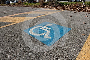 disabled parking symbol, symbol printed on the asphalt, parking reserved for disabled cars and their companions.
