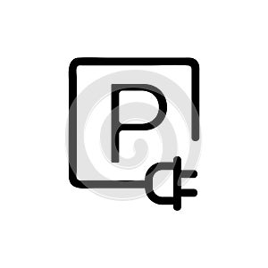 Parking electric car icon vector. Isolated contour symbol illustration