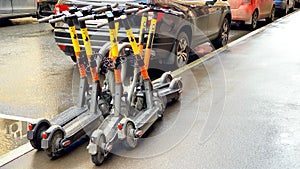 Parking of electric scooters near the train station