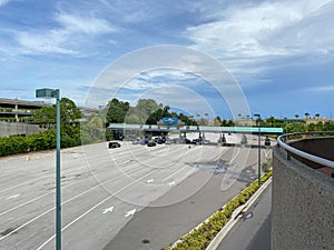 The parking entrance to Universal Studios, Islands of Adventure and Volcano Bay in Orlando, Florida