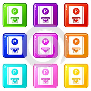 Parking fee icons 9 set