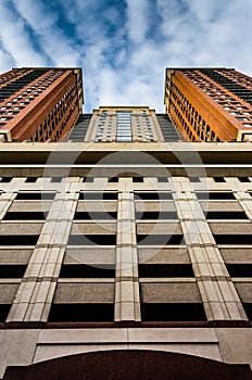 Parking garage and apartment building in downtown Baltimore, Mar