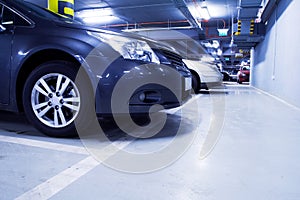 Parking garage, car in underground interior