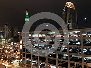 Parking garage at night, Cleveland, Ohio