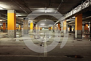 Parking garage underground interior, industrial building