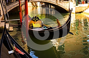 Parking gondolas in the Grand Canal